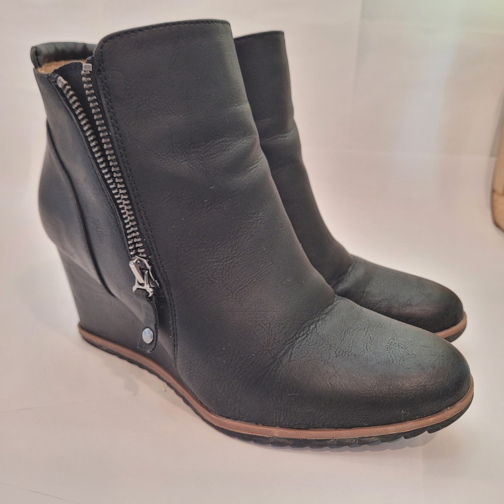 Soul Naturalizer Haley Wedge Booties Womens‎ 7.5M Black Ankle Boots Zipper